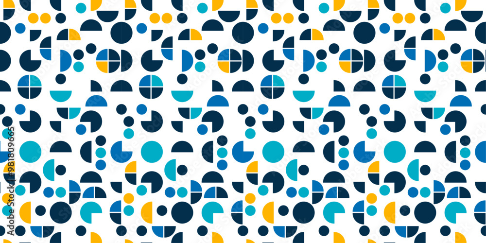 Poster Half and quarter circles make a seamless pattern. Mosaic abstract pattern of geometric circles.