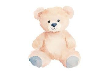 Obraz premium A teddy bear is sitting on a white background. The bear is smiling and he is happy