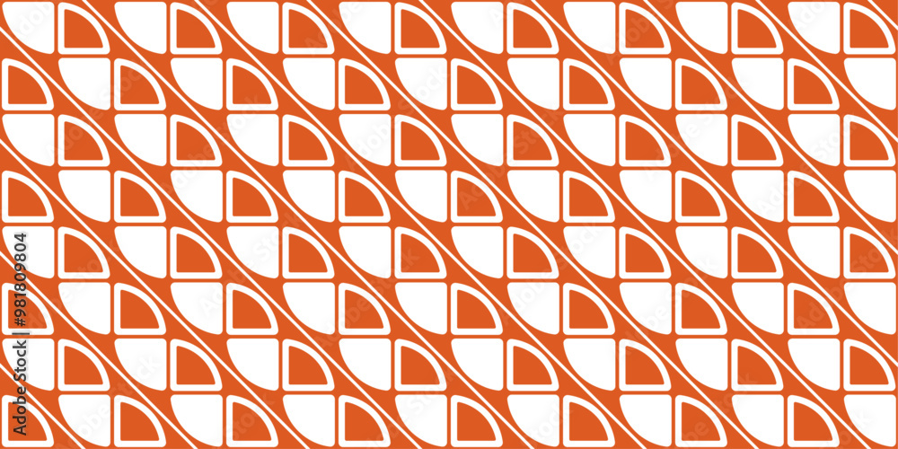 Poster Orange diagonal pattern with geometric white rounded and angular shapes.