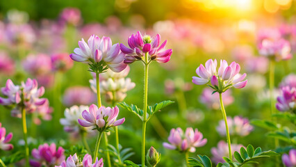 Fototapeta premium Blossoming Astragalus onobrychis in a meadow , herb, wildflower, plant, nature, blooming, green, meadow, field, growth
