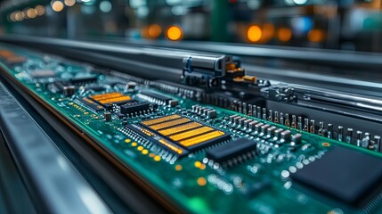 Close-up of Circuit Board on Automated Assembly Line
