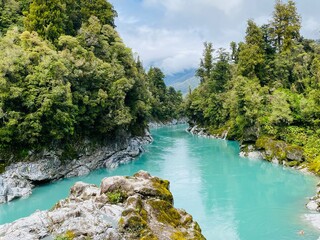 Turquoise water at Hokitika Gorge along Hokitika river, tourist attraction in Hokitika , West Coast, South Island, New Zealand 