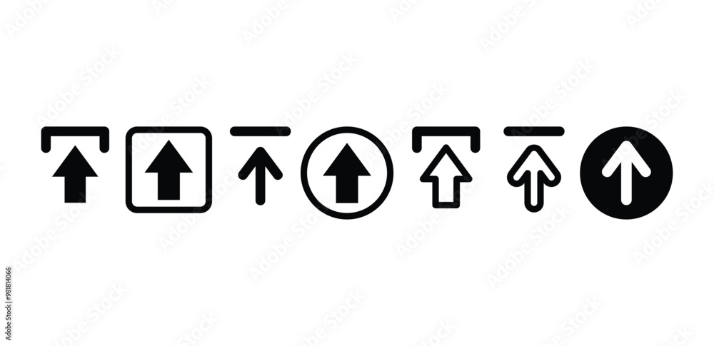 Poster set of upload arrow up icon vector design symbol sign black white color simple flat illustration iso