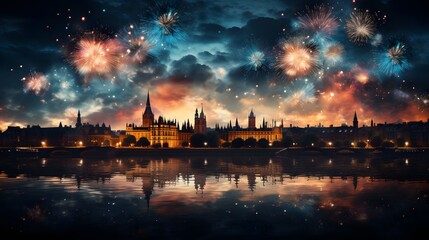 Obraz premium Fireworks celebrate the year '2025'.