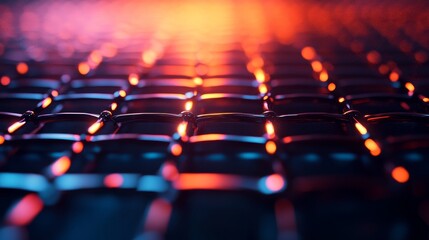 Obraz premium Abstract glowing metal grid with neon lights. This image represents concepts of technology, connectivity, future, innovation, and structure.