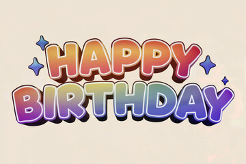 Colorful 3D Happy Birthday Text with Floating Stars