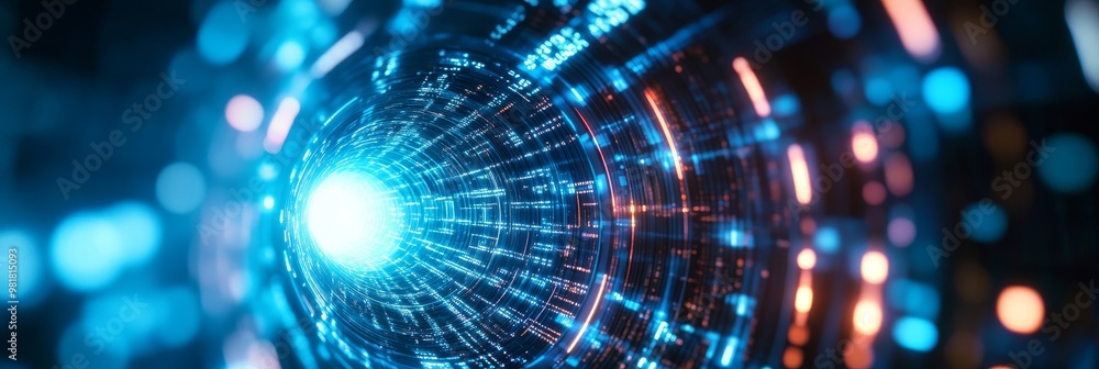 Poster a futuristic tunnel of data, representing the building blocks of technology and the possibilities of