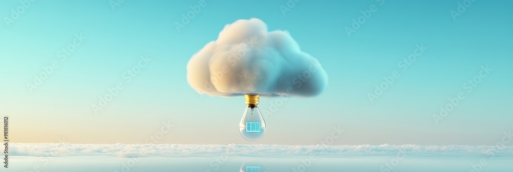 Poster a cloud shaped like a lightbulb, symbolizing the power and innovation of cloud computing.