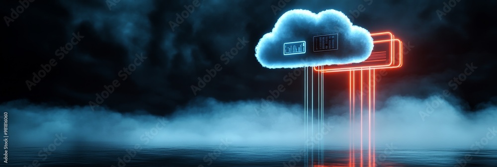 Aufkleber a surreal representation of cloud computing, showcasing a glowing cloud connected to servers with re