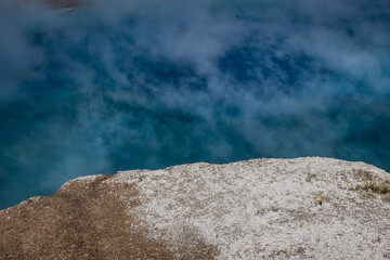 Close up overview photo of the Excelsior Geyser crater located at the mid way basin in Yellowstone national park Wyoming 