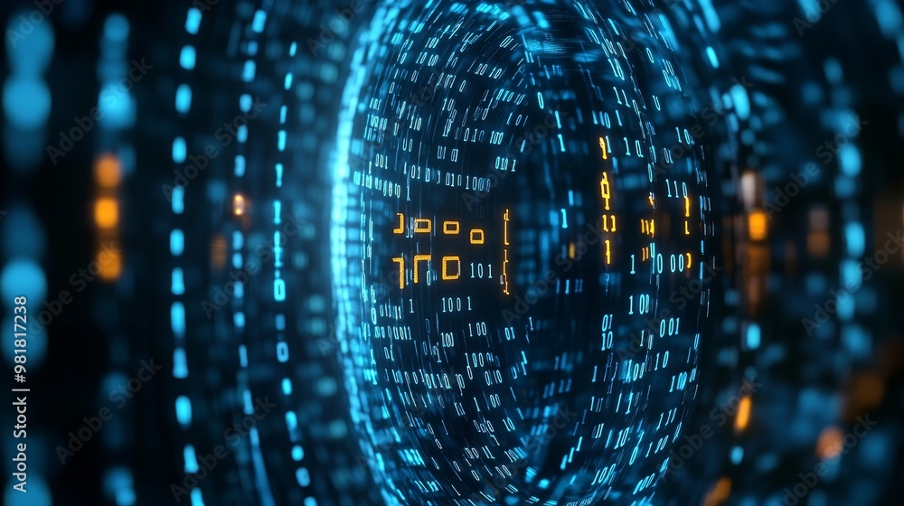 Poster the intricate world of cybersecurity, depicting the complex nature of data protection through a swir