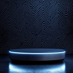 Dark modern abstract background with glowing podium or platform. Minimalist product display or showcase design