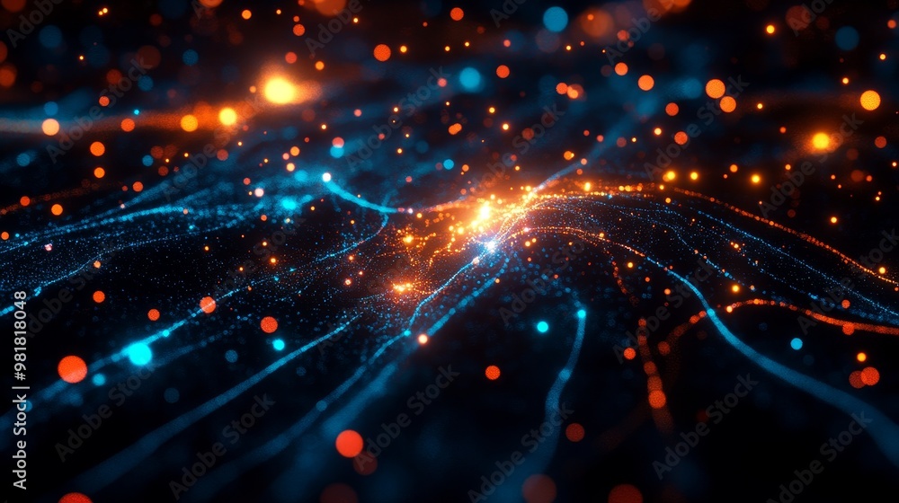 Poster abstract digital art depicting the flow of data, showcasing the interconnectedness of technology. th