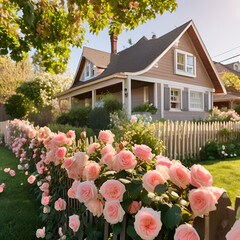 A house with roses as a fence