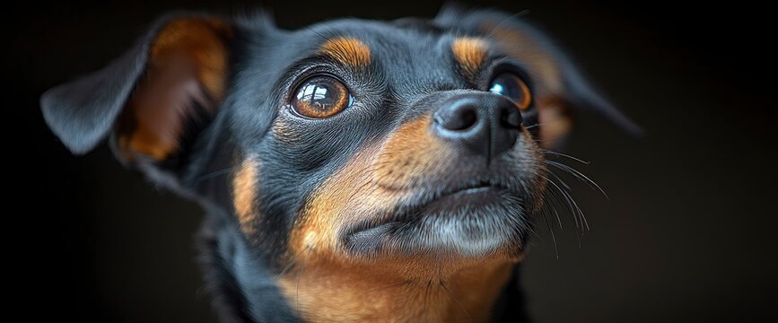 Close-up Portrait of a Curious Dog Looking Up
