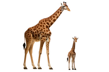 Obraz premium A full-body shot of a giraffe standing tall, highlighting its long legs and neck isolated on white background