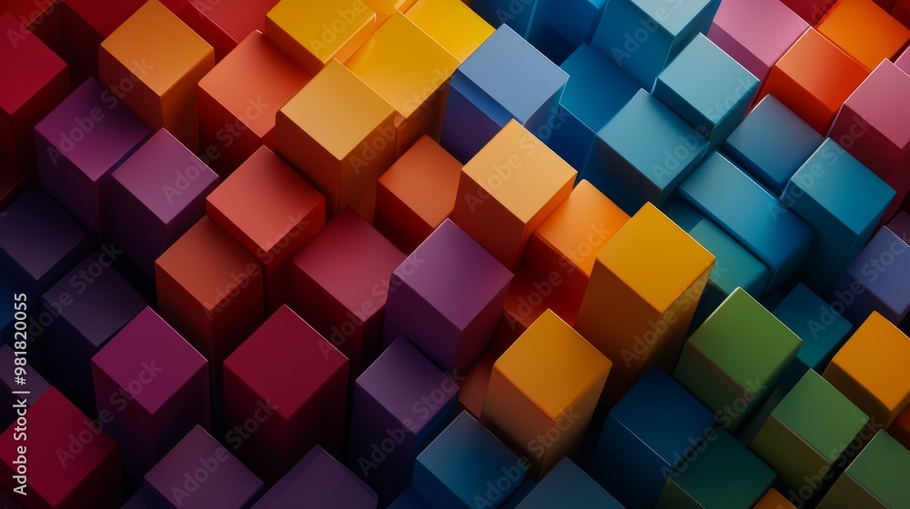Poster intersecting colorful cubes: a geometric abstract art symbolizing unity, diversity, creativity, grow