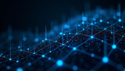 A blue and white image of a network of lines and dots