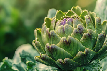 Fototapeta premium macro shot of fresh organic vegetable artichoke 