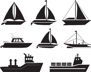 Marine Boat Silhouettes in Heart Shape Vector, Illustration of Boats Forming a Heart Shape