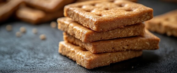Close-up of Stacked Graham Crackers on Dark Surface