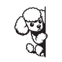 Poodle Dog Peeking Face Clipart -  Peeking Dog Vector illustration in black and white
