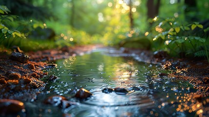 Fototapeta premium Sunlit Forest Stream - Tranquil Nature Photography