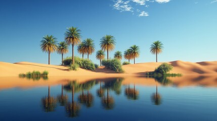 Palm Trees Reflecting in a Desert Oasis Lake
