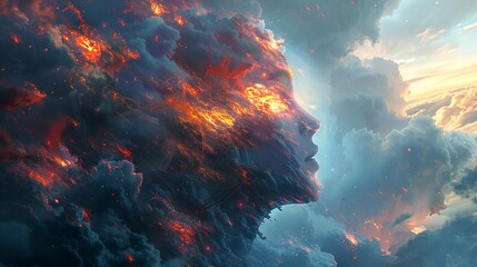 Surreal Fire and Clouds Abstract Art - Dreamlike Fantasy