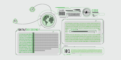 Futuristic HUD design of satellite data decoding program.