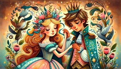 Fototapeta premium Reinos Encantados: Amor Real en Fantasía