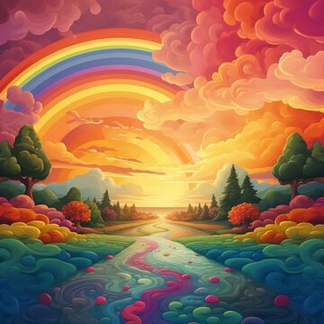 Peacefull Landscape - Rainbow - Sunset
