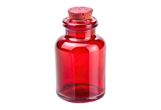 Small red glass bottle isolated with transparent background.