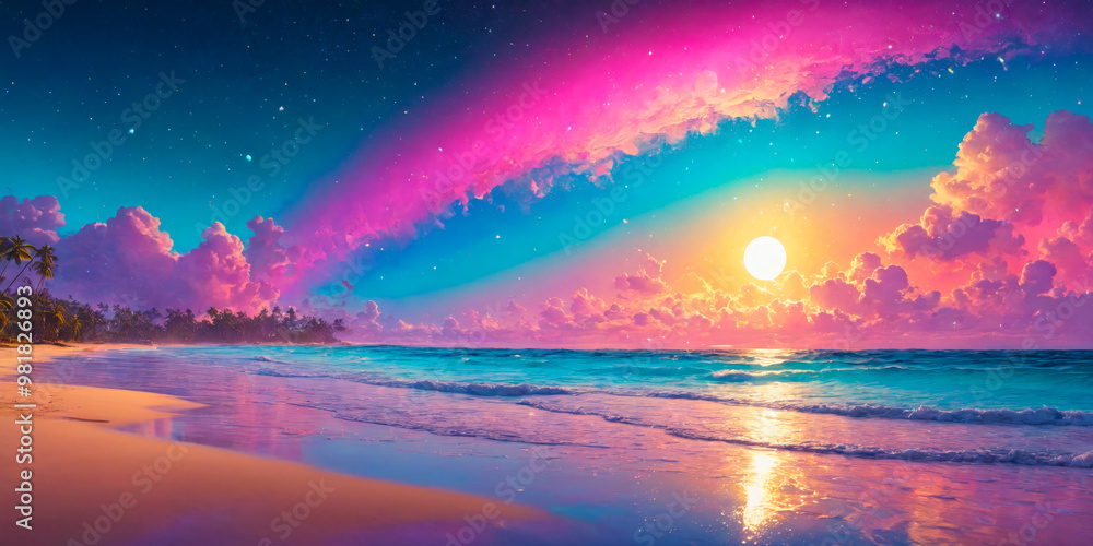 Wall mural dreamy tropical sunset.