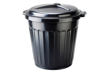 Small black metal trash can isolated with transparent background.