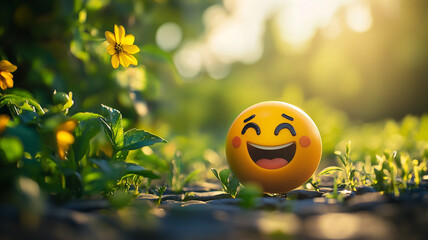 Celebrating World Smile Day with a cheerful smiley face among vibrant flowers in sunlight
