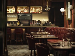 A mafia front business, a classy restaurant with secret meetings happening in the backroom, capturing the duality of legality and crime