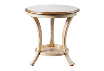 Round white side table isolated with transparent background.