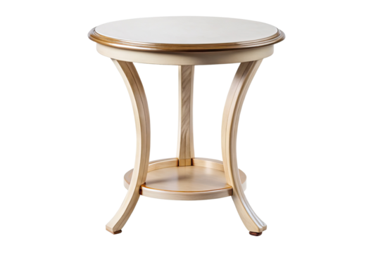Round white side table isolated with transparent background.
