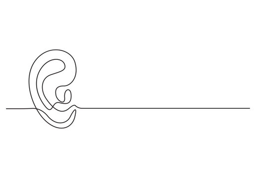 recommend clip art: Human ear continuous one line drawing. Isolated on white background vector illustration