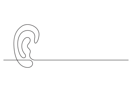 recommend clip art: Human ear continuous one line drawing. Isolated on white background vector illustration