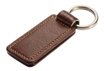 Leather keychain isolated with transparent background.