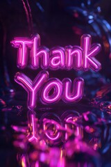 Glowing neon 'Thank You' sign against a blurred background with festive lights