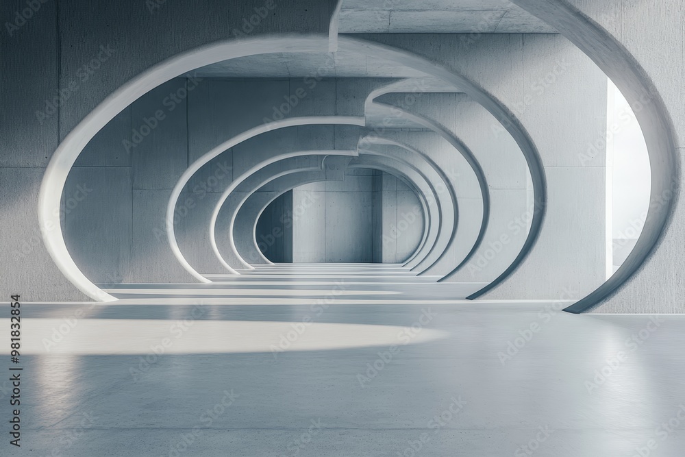Poster abstract modern concrete structure with a series of arches.