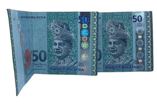 Malaysia Ringgit (MYR) RM50 with isolated white background