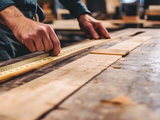 Closeup of a worker s hand using a ruler to measure product dimensions, manual measurement, hands-on quality control