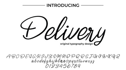 Delivery Font Stylish brush painted an uppercase vector letters, alphabet, typeface