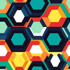Abstract geometric pattern with colorful hexagons.