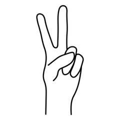 モノクロの線画で描かれたピースサインのイラスト