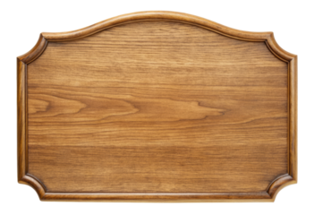 Wooden plaque with curved edges isolated with transparent background.